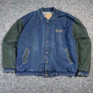 Vtg Three Rivers 90s Two Tone L Denim Jacket Green Send Blue Body Made In USA